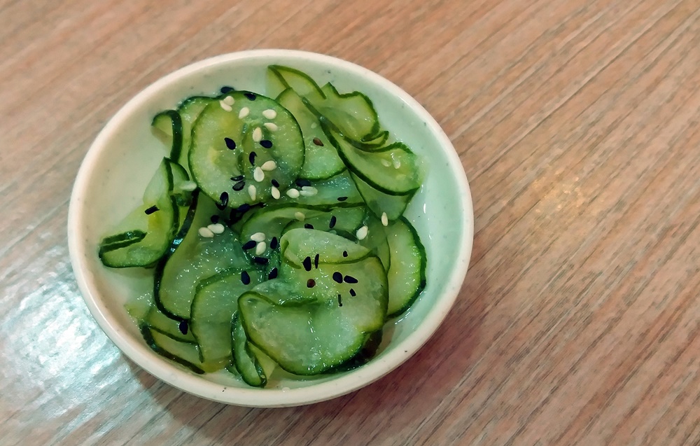 Japanese salad of fresh and thin cucumber slices